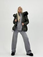 Jachetă asimetrică cu glugă și blană detașabilă - imagine 13