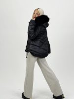 Jachetă asimetrică cu glugă și blană detașabilă - imagine 17