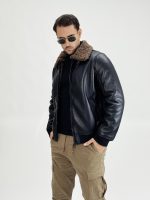 Jachetă din ecopiele cu guler din blană teddy - imagine 3