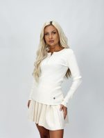 Pulover din jerse rigat cu nasturi