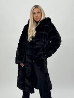 Jachetă lungă din blană cu glugă - imagine 4