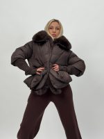 Jachetă din fâș cu mâneci din tricot și blană detașabilă - imagine 24