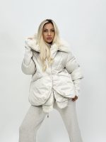 Jachetă din fâș cu mâneci din tricot și blană detașabilă - imagine 2