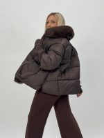 Jachetă din fâș cu mâneci din tricot și blană detașabilă - imagine 22