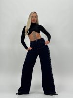 Jeans | Blug wide leg cu șiret lateral
