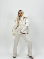 Jachetă din fâș cu mâneci din tricot și blană detașabilă - imagine 4