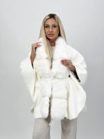 Poncho cu blană și cordon în talie - imagine 12