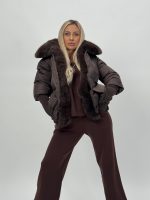 Jachetă din fâș cu mâneci din tricot și blană detașabilă - imagine 21