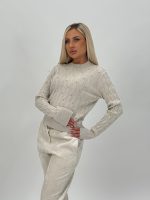 Pulover tricotat cu model torsade și ștrasuri - imagine 2