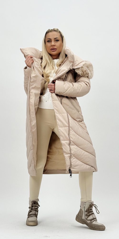 Jachetă lungă cu fermoar pe diagonală