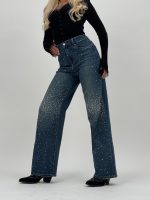 Jeans | Blug wide leg cu ștrasuri frontale - imagine 3