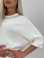 Pulover oversized accesorizat cu mânecă scurtă - imagine 13
