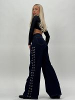 Jeans | Blug wide leg cu șiret lateral - imagine 3