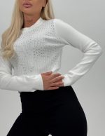 Pulover scurt cu ștrasuri - imagine 3