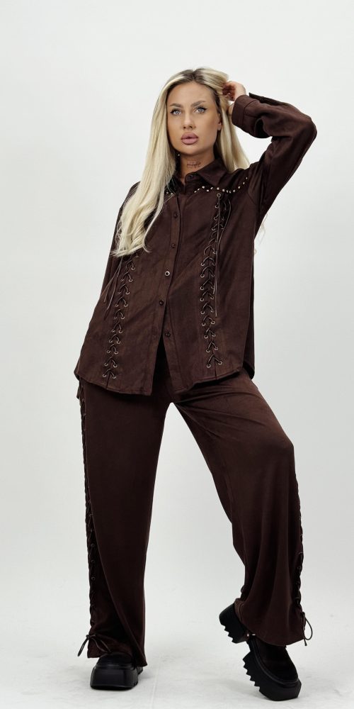 Set pantalon și cămașă cu șnur