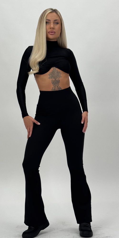 Pantalon colant evazat din jerse rigat