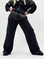 Set hanorac și pantalon din jerse cu ștrasuri - imagine 6