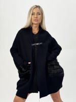 Blazer oversized cu buzunar din blană