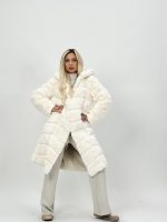 Jachetă lungă din blană cu glugă - imagine 6