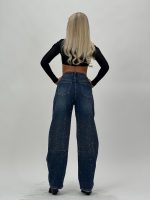 Jeans | Blug baggy bleumarin cu ștrasuri - imagine 8