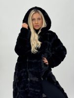 Jachetă lungă din blană cu glugă - imagine 3