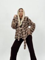 Jachetă scurtă din blană cu glugă și cordon - imagine 6