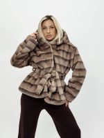 Jachetă scurtă din blană cu glugă și cordon - imagine 7