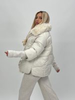 Jachetă din fâș cu mâneci din tricot și blană detașabilă - imagine 5