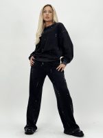 Set bluză și pantalon din jerse cu strasuri