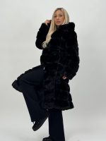 Jachetă lungă din blană cu glugă - imagine 2