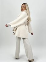 Poncho cu blană și cordon în talie - imagine 5