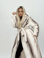 Jachetă din blană cu glugă și cordon - imagine 5