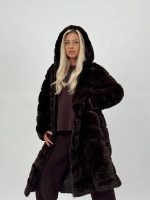 Jachetă lungă din blană cu glugă - imagine 11
