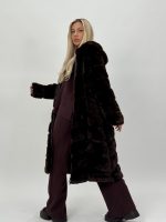 Jachetă lungă din blană cu glugă - imagine 12