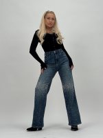 Jeans | Blug wide leg cu ștrasuri frontale - imagine 2