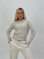 Pulover tricotat cu model torsade și ștrasuri