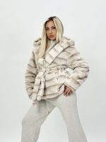 Jachetă scurtă din blană cu glugă și cordon - imagine 12