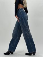 Jeans | Blug baggy bleumarin cu ștrasuri - imagine 7