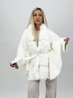 Poncho cu blană și cordon în talie - imagine 13