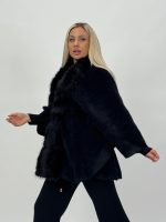 Poncho cu blană și cordon în talie - imagine 18