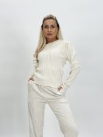 Pulover din tricot cu model torsade și perle