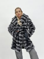 Jachetă oversized gri din blană - imagine 4