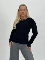 Pulover din tricot cu model torsade și perle - imagine 25