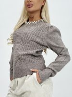 Pulover din tricot cu model torsade și perle - imagine 9