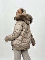 Jachetă asimetrică cu glugă și blană detașabilă - imagine 24