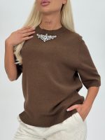 Pulover din tricot cu mânecă scurtă accesorizat - imagine 16