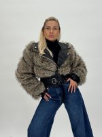 Jachetă din ecopiele și blană cu catarame - imagine 11