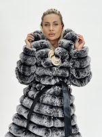 Jachetă oversized gri din blană - imagine 5