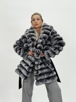 Jachetă oversized gri din blană