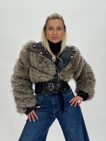 Jachetă din ecopiele și blană cu catarame - imagine 13